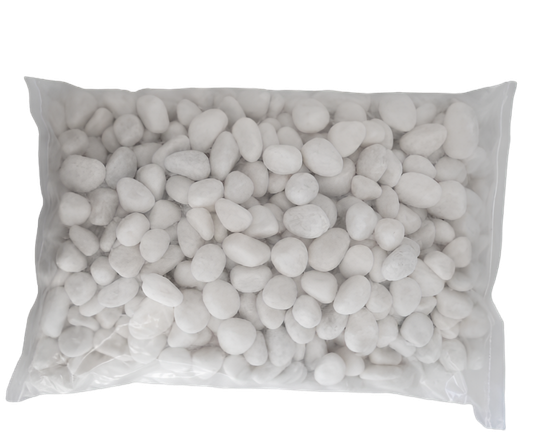 White matt landscaping pebbles for artificial grass gardens